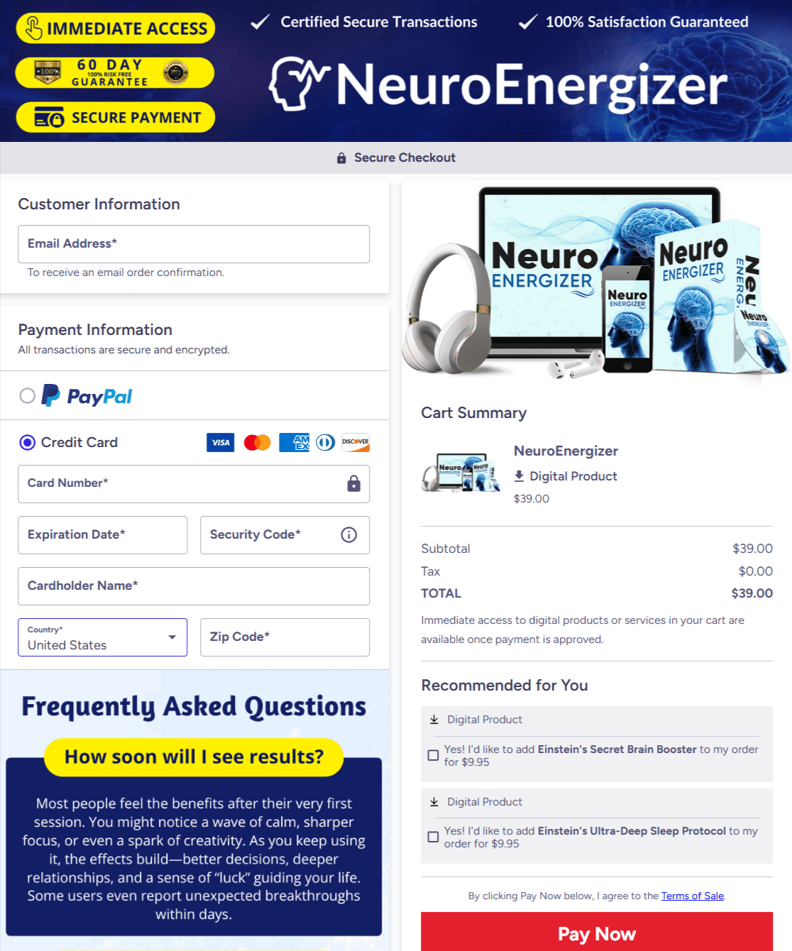 The Neuro Energizer Checkout Page